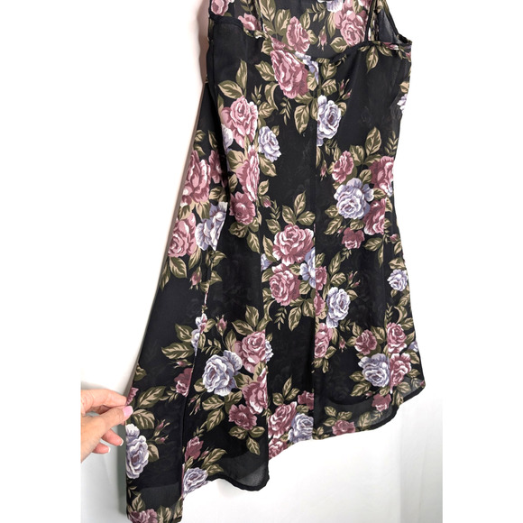 VTG 90s Y2K Dark Fairy Whimsigoth Coquette Romantic Rose Print Sheer Slip Dress - Picture 6 of 8